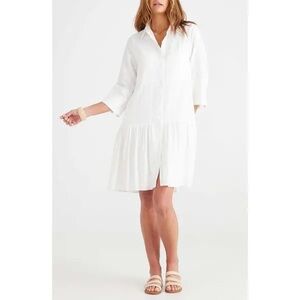 Brave + True Women's White Button-Down Swim Cover-Up Dress White Large